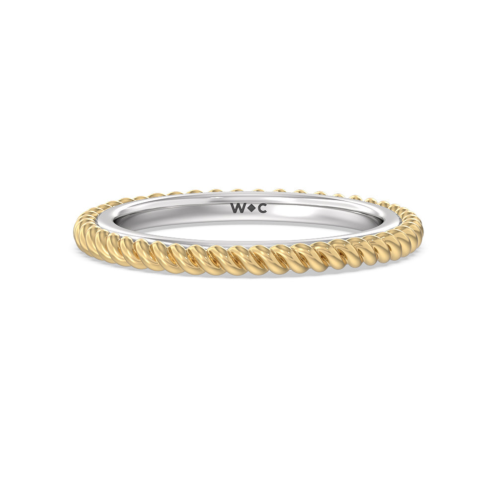 6 Claw Rope Fine Line Wedding Band with 18KT White & Yellow Gold Cut Diamond in 14KT White & Yellow Gold view 1
