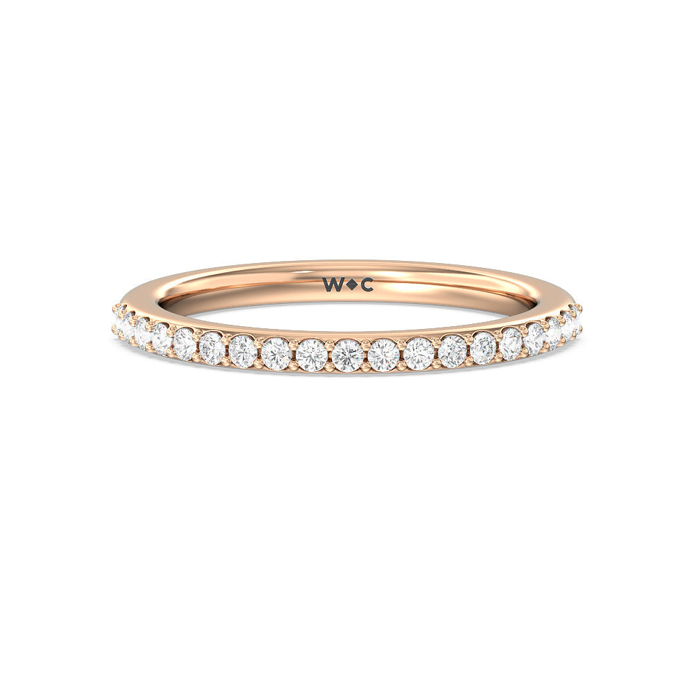 Fine Line Kite Set Diamond Wedding Band with 18KT Rose Gold Cut Diamond in 14KT Rose Gold view 1
