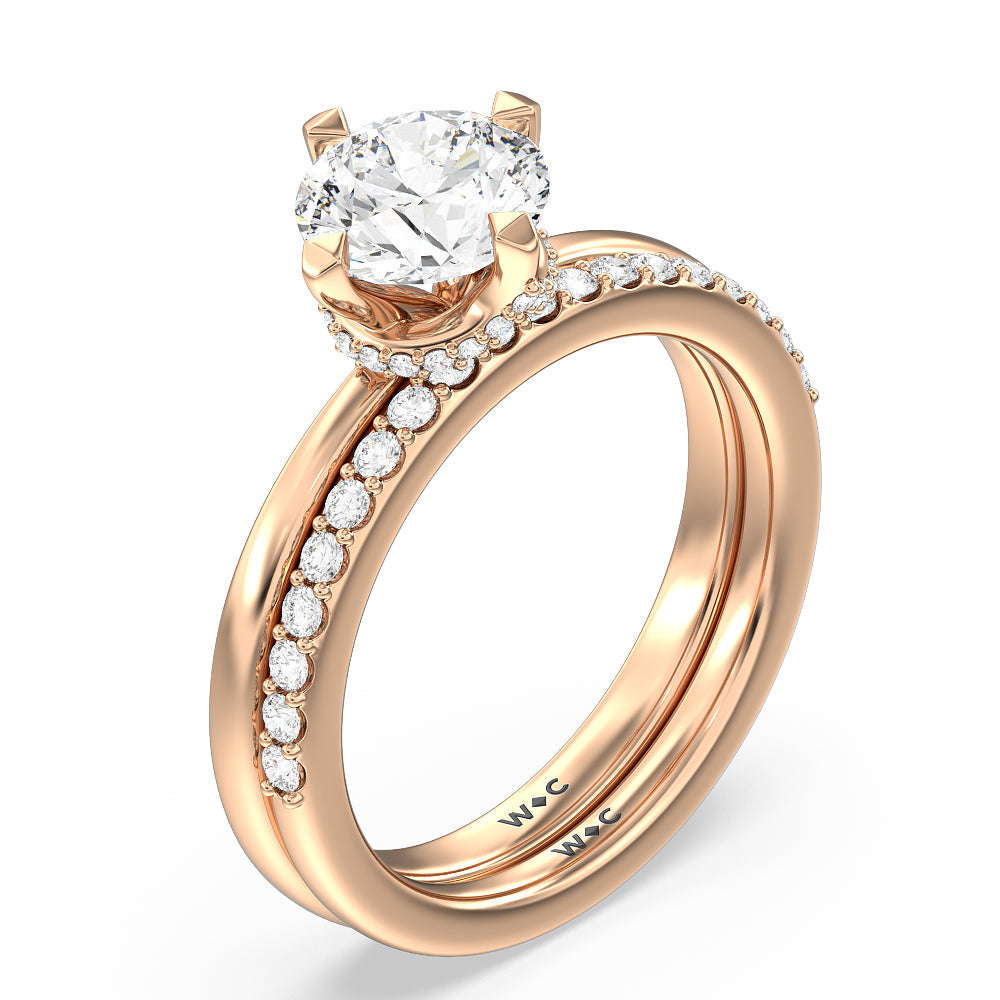 Fine Line Kite Set Diamond Wedding Band with 18KT Rose Gold Cut Diamond in 14KT Rose Gold view 3

