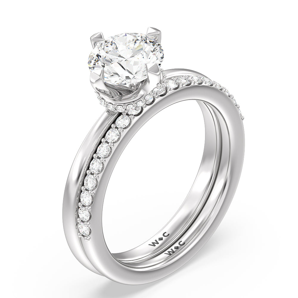Fine Line Kite Set Diamond Wedding Band with Platinum Cut Diamond in 14KT Platinum view 3
