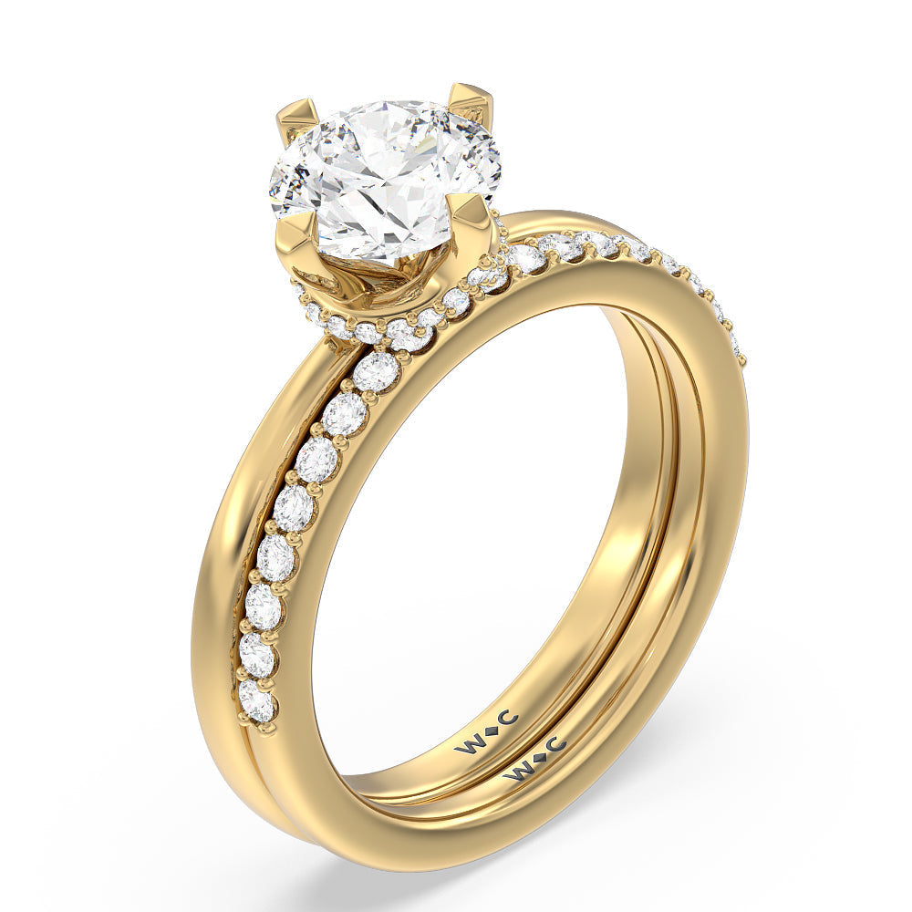 Fine Line Kite Set Diamond Wedding Band with 18KT Yellow Gold Cut Diamond in 14KT Yellow Gold view 3
