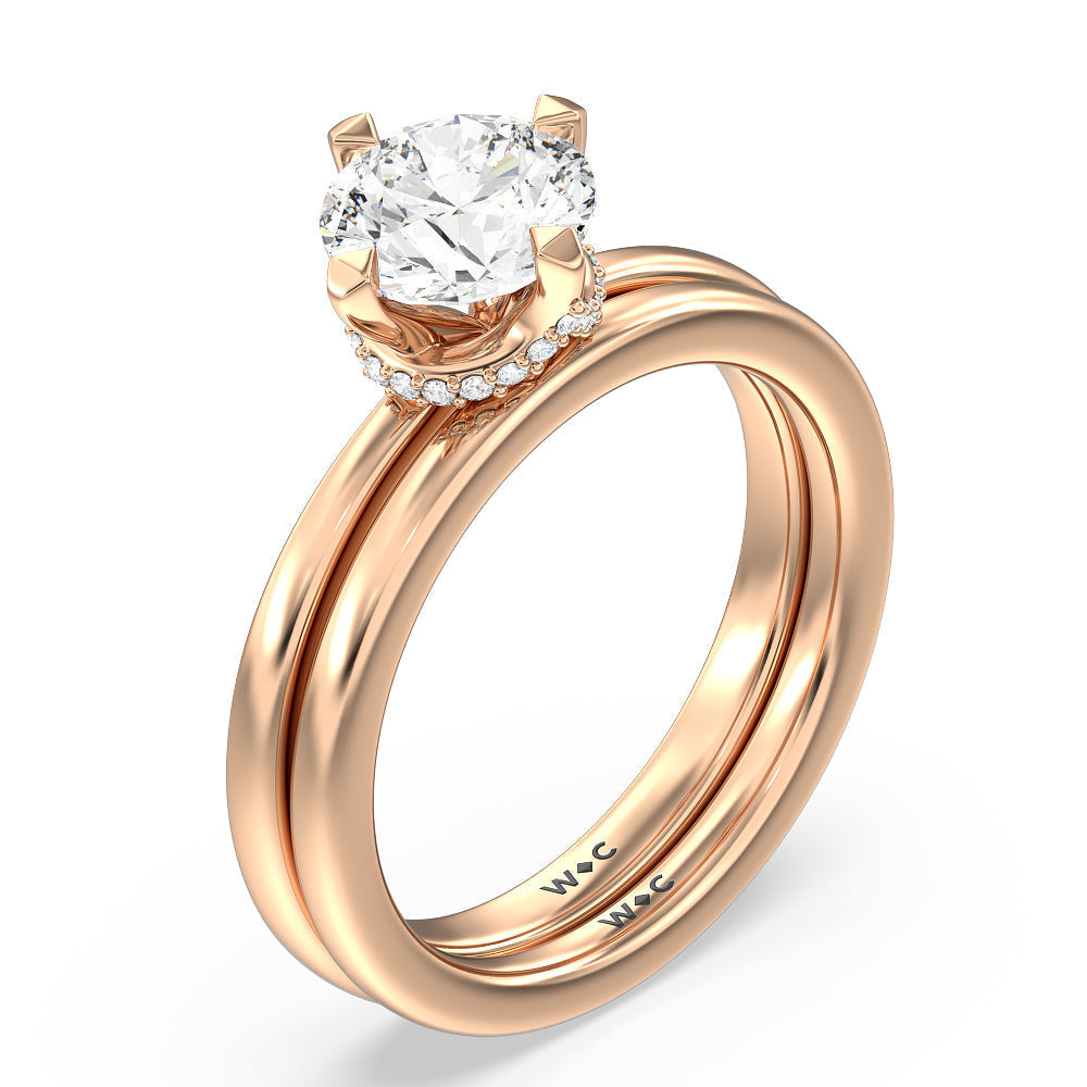 Fine Line Kite Set Wedding Band with 18KT Rose Gold Cut Diamond in 14KT Rose Gold view 3
