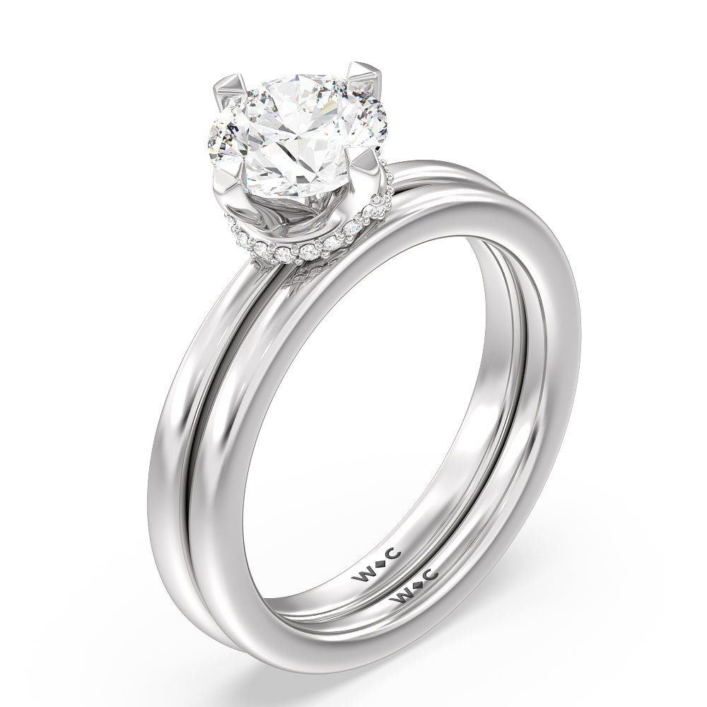 Fine Line Kite Set Wedding Band with Platinum Cut Diamond in 14KT Platinum view 3
