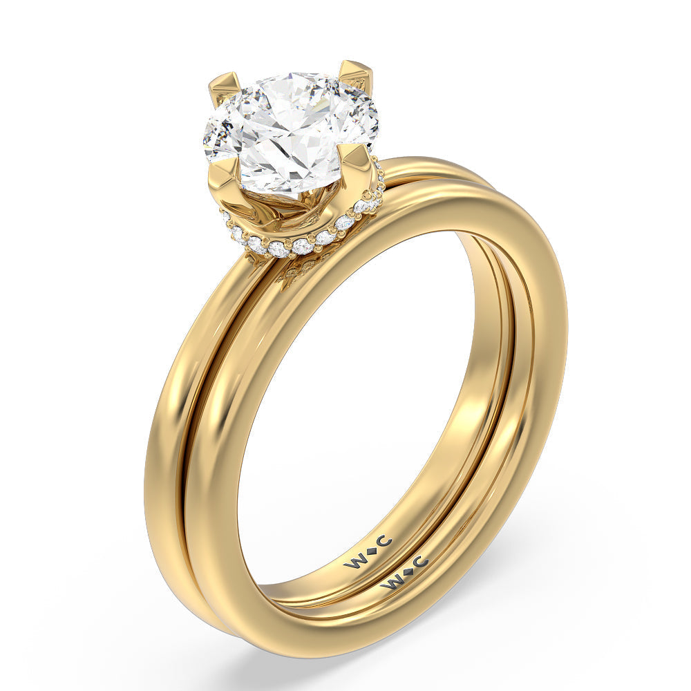 Fine Line Kite Set Wedding Band with 18KT Yellow Gold Cut Diamond in 14KT Yellow Gold view 3
