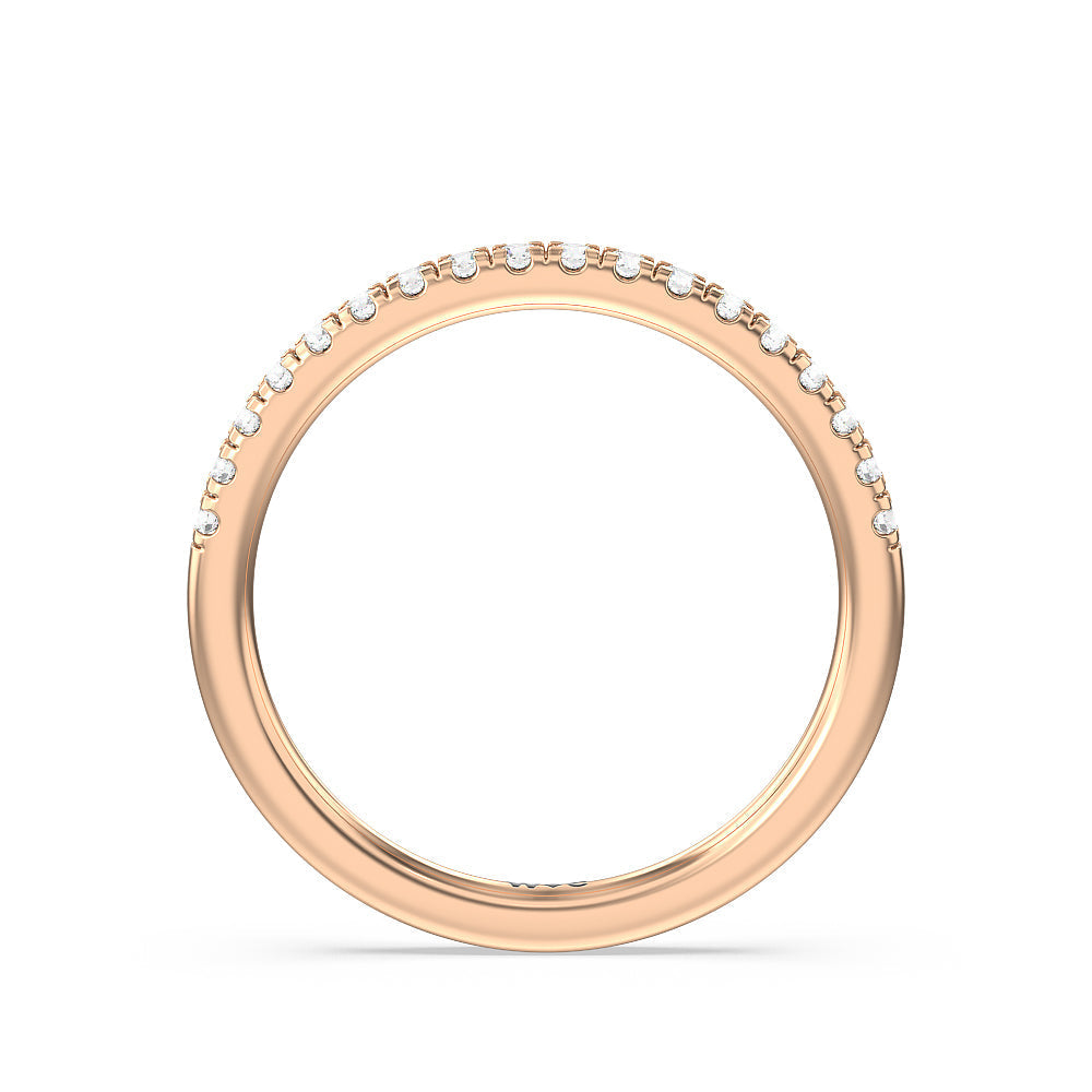 Petite Pave Chevron Hidden Halo Diamond Wedding Band with 18KT Rose Gold Cut Diamond in 14KT Rose Gold view 2
