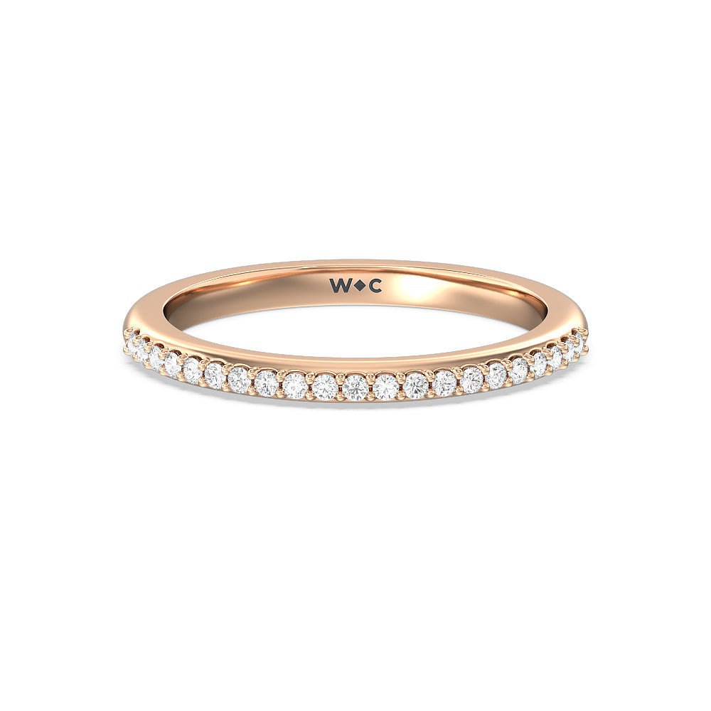 Modern Fine Line Diamond Wedding Band with 18KT Rose Gold Cut Diamond in 14KT Rose Gold view 1
