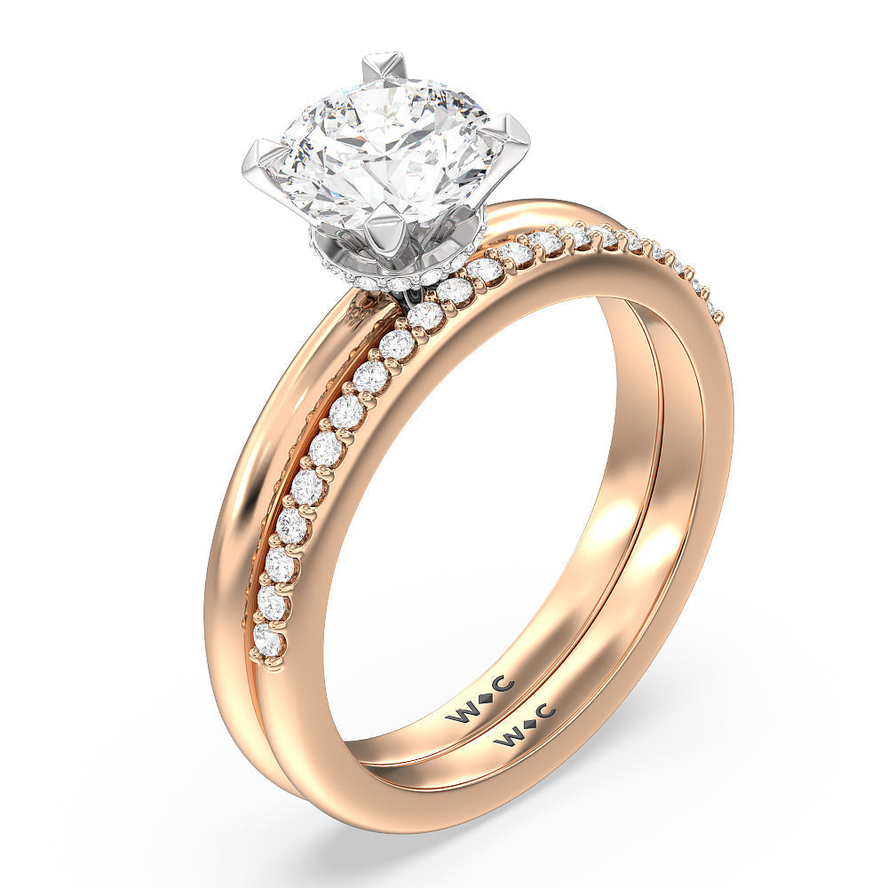 Modern Fine Line Diamond Wedding Band with 18KT Rose Gold Cut Diamond in 14KT Rose Gold view 3
