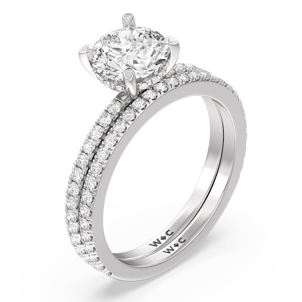 Classic Hidden Halo Wedding Band with Platinum Cut Diamond in 14KT Platinum view 3
