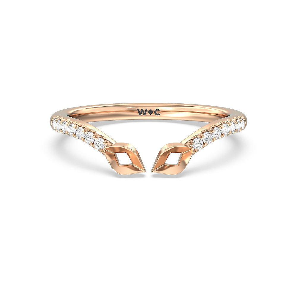 Begonia Bud Diamond Wedding Band with 18KT Rose Gold Cut Diamond in 14KT Rose Gold view 1
