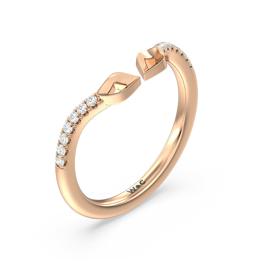 Begonia Bud Diamond Wedding Band with 18KT Rose Gold Cut Diamond in 14KT Rose Gold view 4
