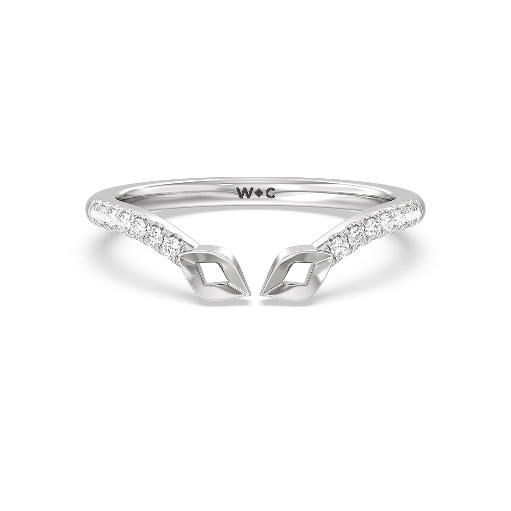 Begonia Bud Diamond Wedding Band with Platinum Cut Diamond in 14KT Platinum view 1
