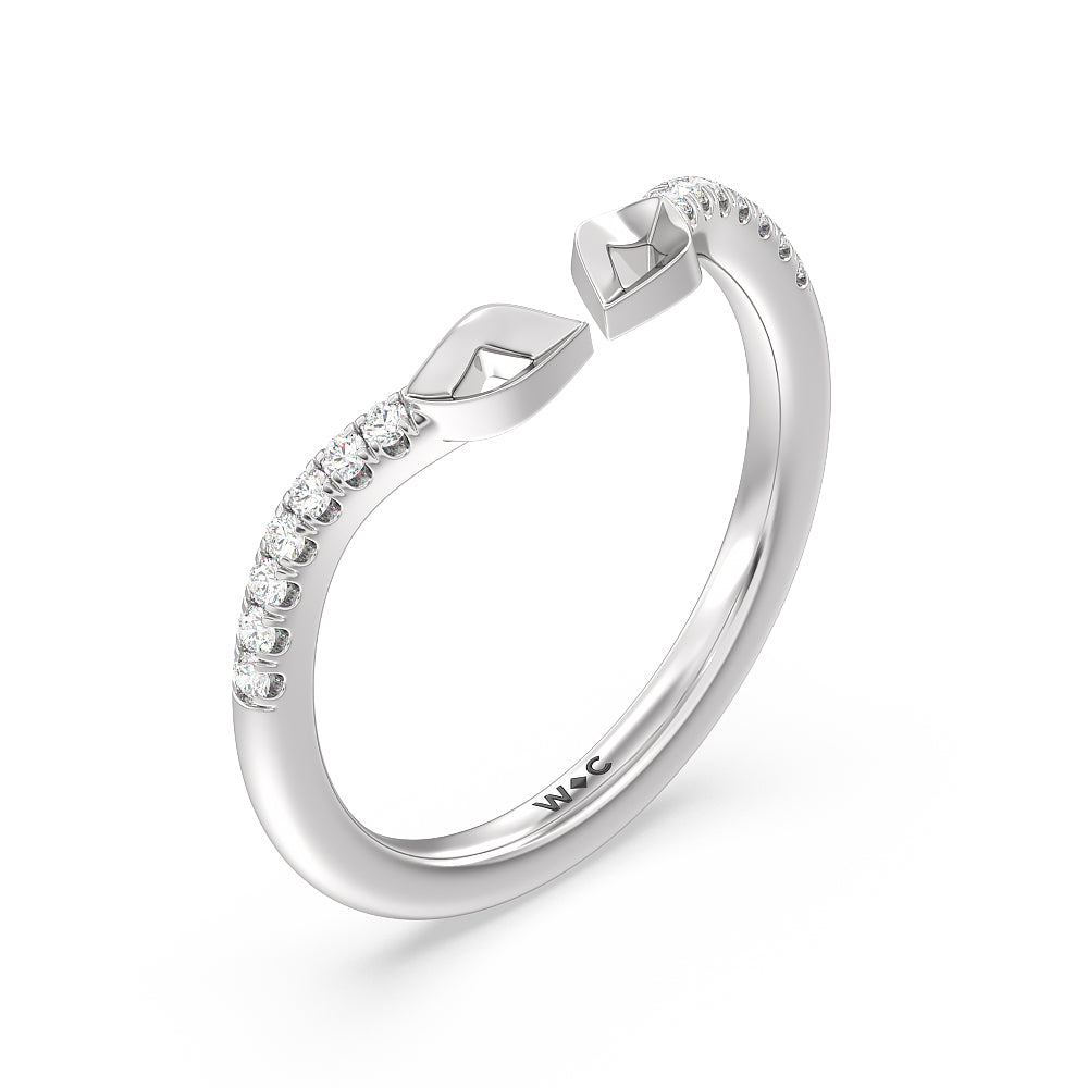 Begonia Bud Diamond Wedding Band with Platinum Cut Diamond in 14KT Platinum view 4
