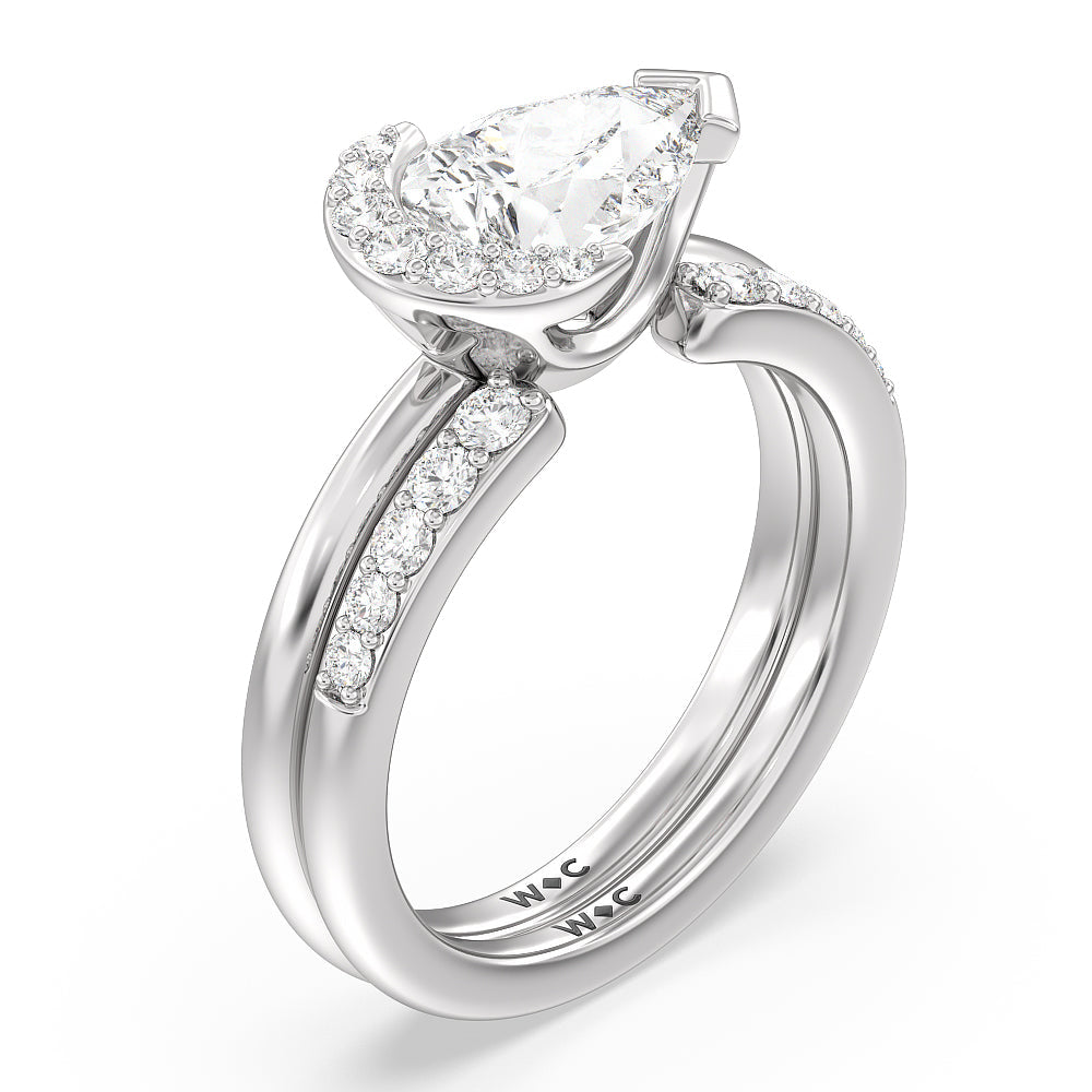 Begonia Petal East West Diamond Wedding Band with Platinum Cut Diamond in 14KT Platinum view 3
