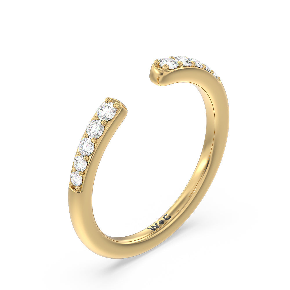 Begonia Petal East West Diamond Wedding Band with 18KT Yellow Gold Cut Diamond in 14KT Yellow Gold view 4
