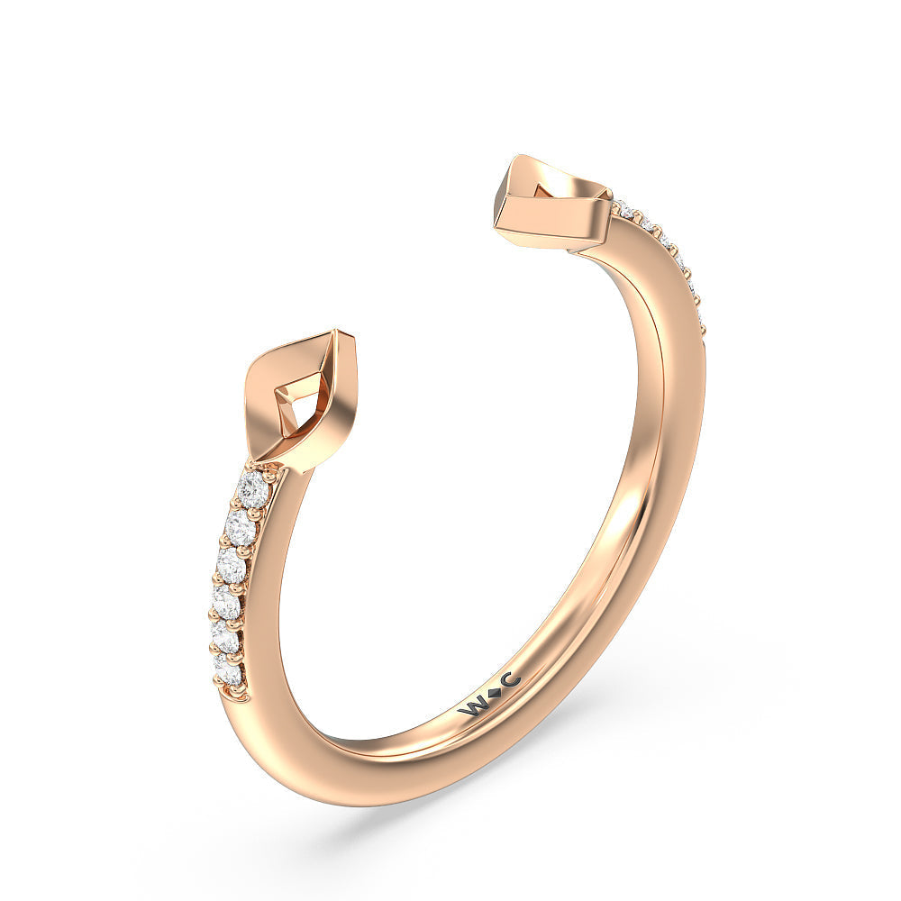 Begonia Bloom Diamond Wedding Band with 18KT Rose Gold Cut Diamond in 14KT Rose Gold view 4
