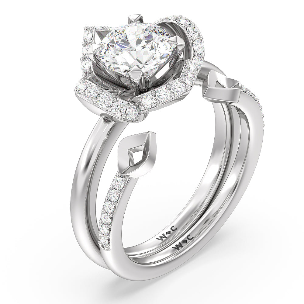Begonia Bloom Diamond Wedding Band with Platinum Cut Diamond in 14KT Platinum view 3
