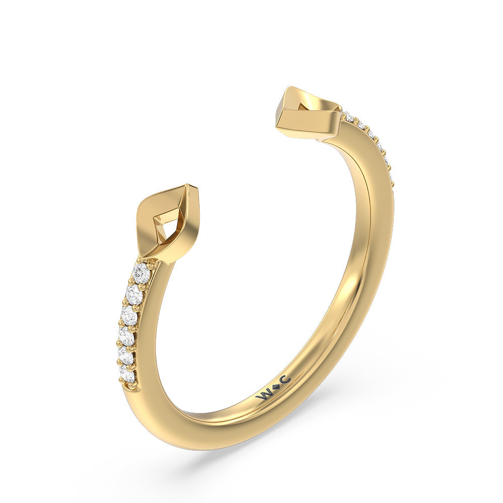 Begonia Bloom Diamond Wedding Band with 18KT Yellow Gold Cut Diamond in 14KT Yellow Gold view 4
