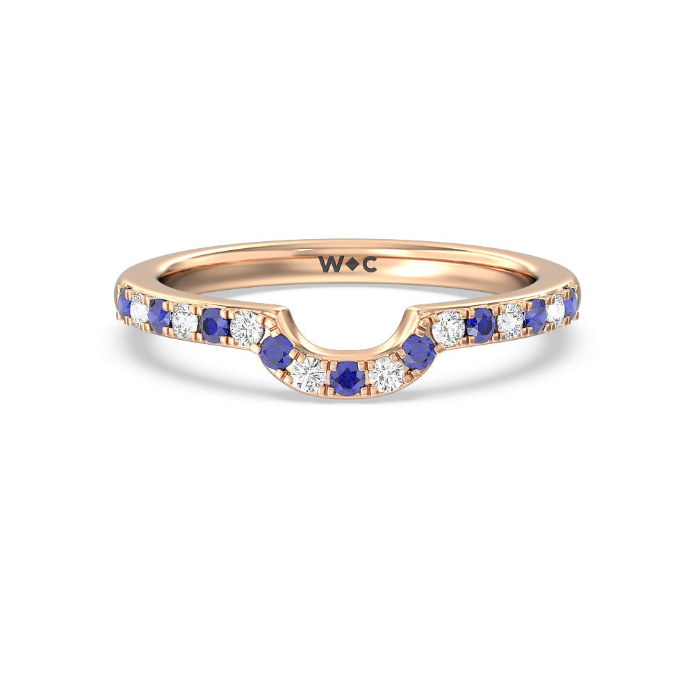 Something Blue Delphinium Hidden Accent Diamond Wedding Band with 18KT Rose Gold Cut Diamond in 14KT Rose Gold view 1
