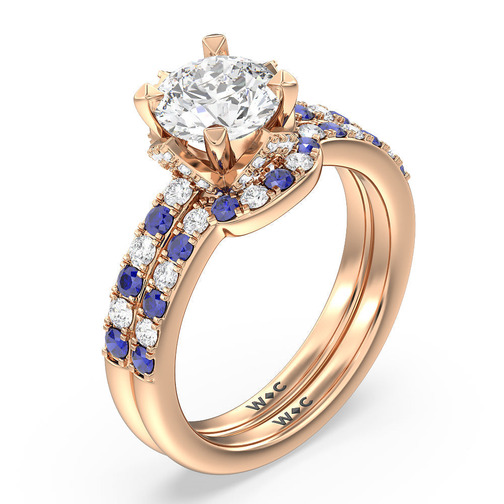 Something Blue Delphinium Hidden Accent Diamond Wedding Band with 18KT Rose Gold Cut Diamond in 14KT Rose Gold view 3
