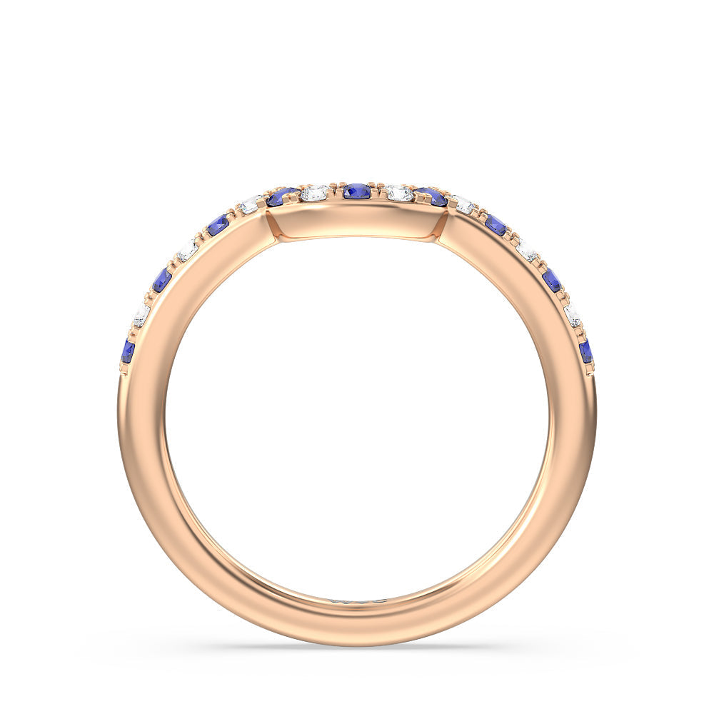 Something Blue Delphinium Hidden Accent Diamond Wedding Band with 18KT Rose Gold Cut Diamond in 14KT Rose Gold view 2
