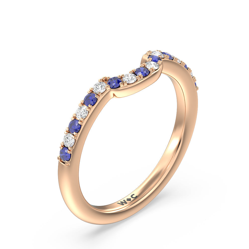 Something Blue Delphinium Hidden Accent Diamond Wedding Band with 18KT Rose Gold Cut Diamond in 14KT Rose Gold view 4
