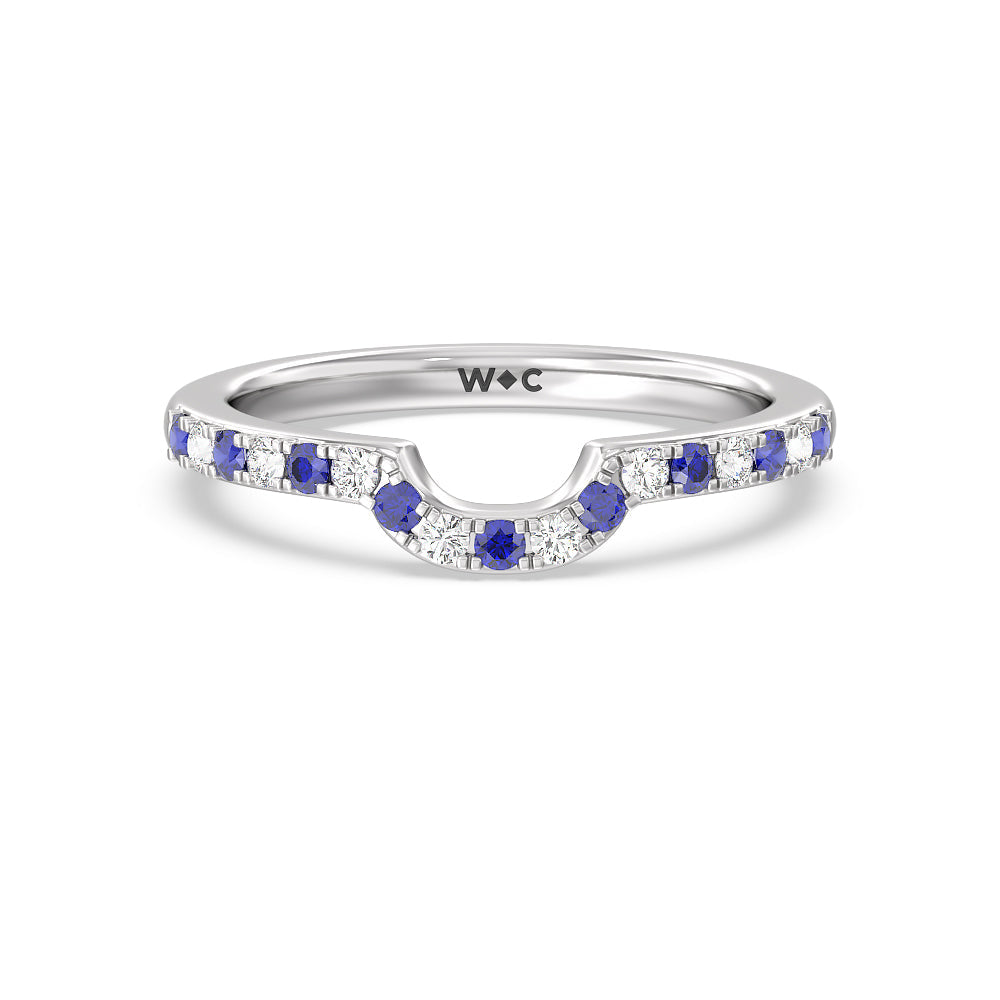 Something Blue Delphinium Hidden Accent Diamond Wedding Band with Platinum Cut Diamond in 14KT Platinum view 1
