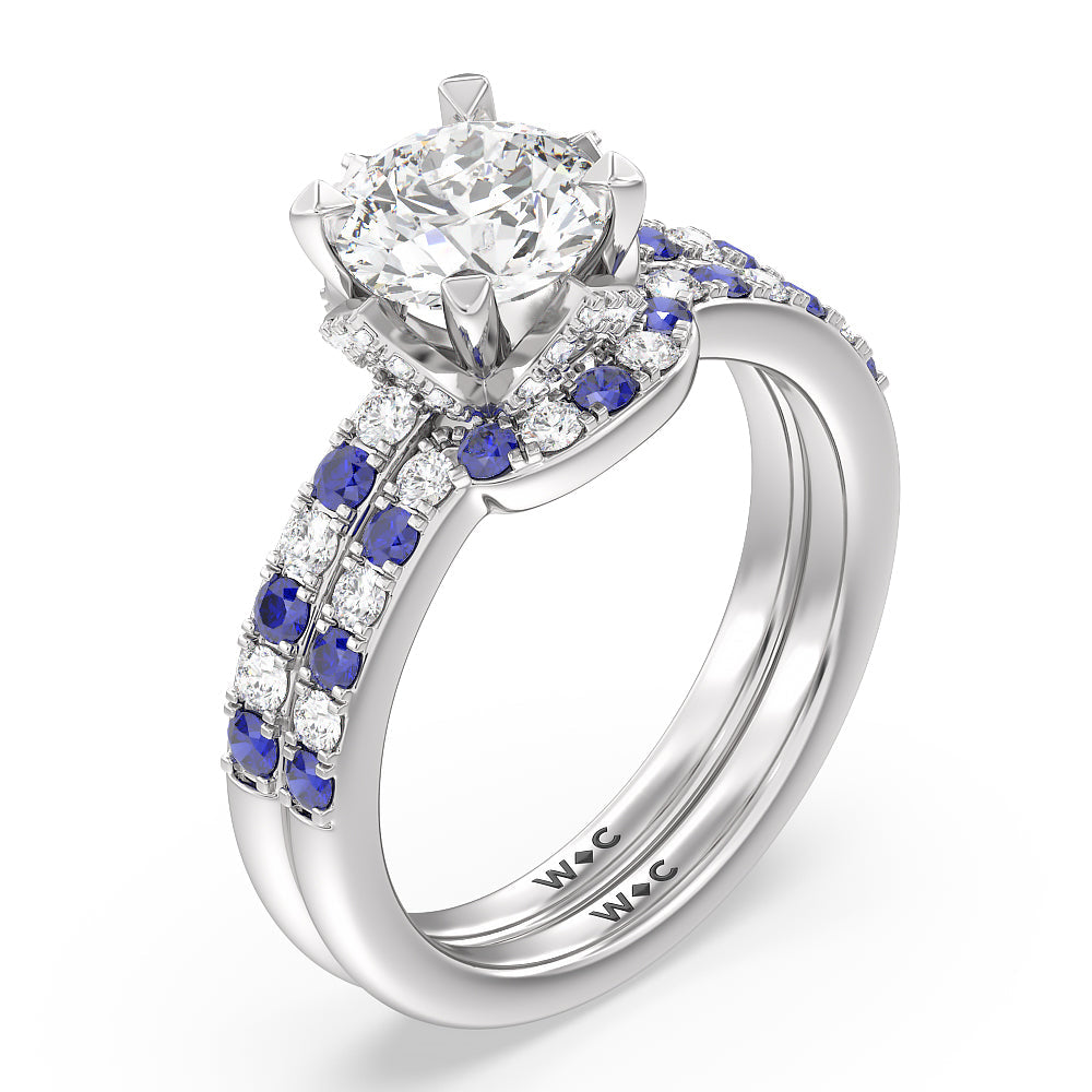 Something Blue Delphinium Hidden Accent Diamond Wedding Band with Platinum Cut Diamond in 14KT Platinum view 3
