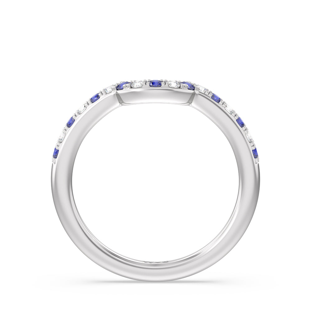 Something Blue Delphinium Hidden Accent Diamond Wedding Band with Platinum Cut Diamond in 14KT Platinum view 2
