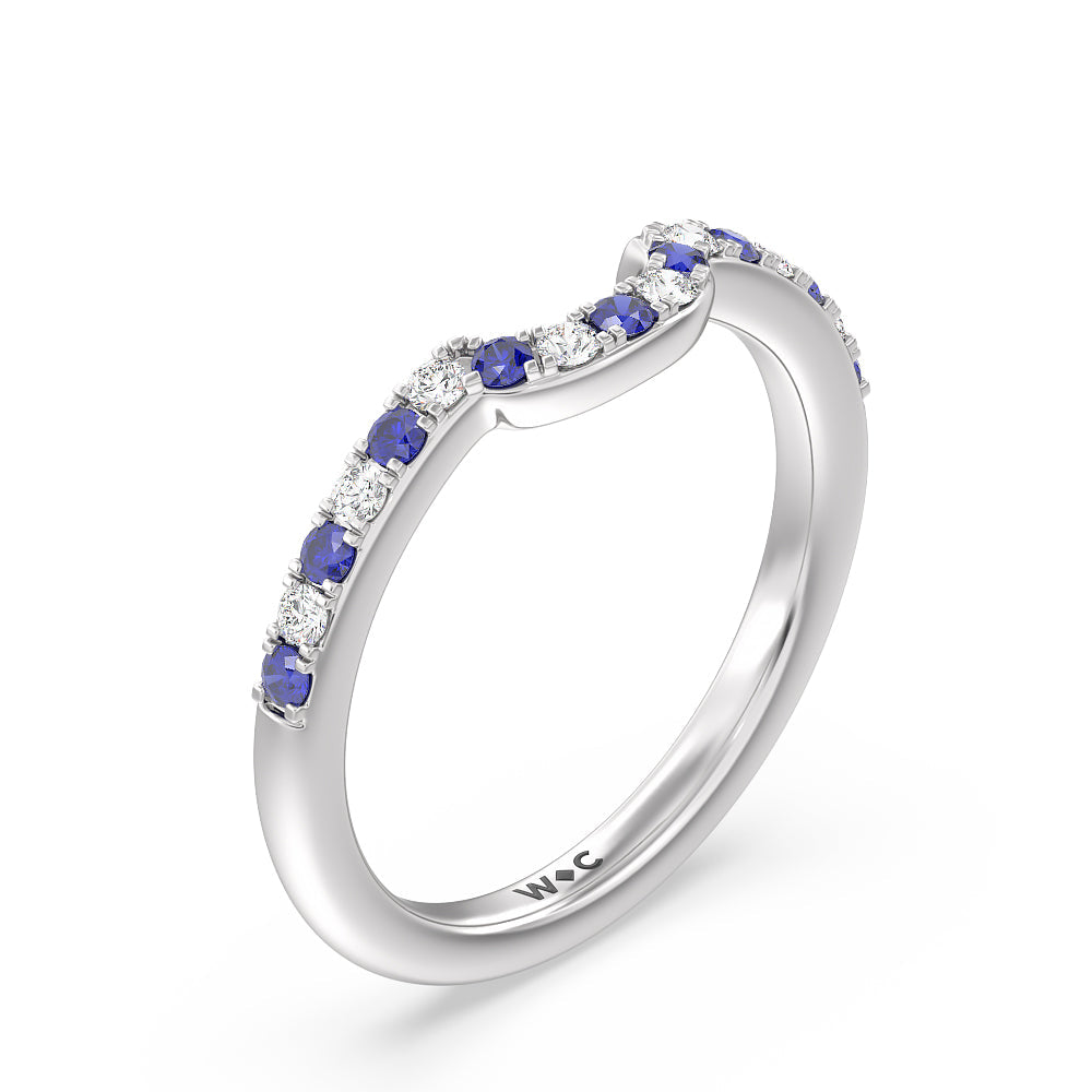 Something Blue Delphinium Hidden Accent Diamond Wedding Band with Platinum Cut Diamond in 14KT Platinum view 4
