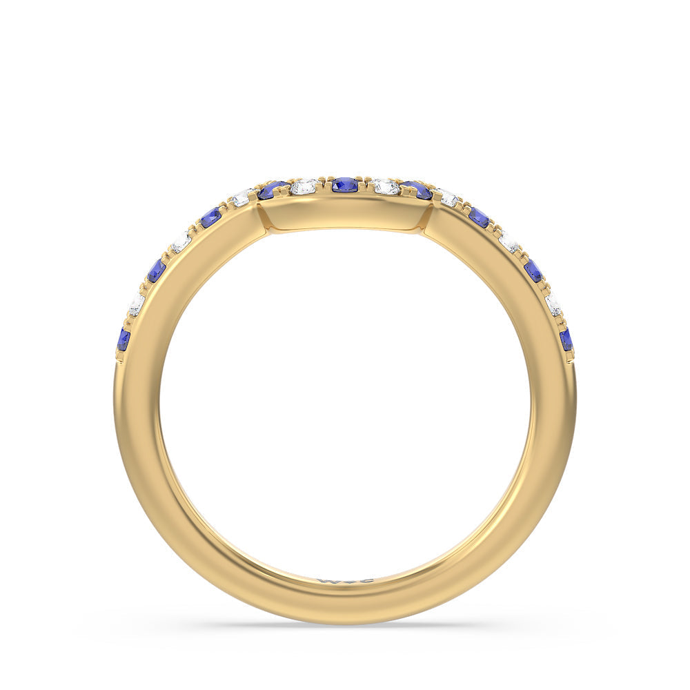 Something Blue Delphinium Hidden Accent Diamond Wedding Band with 18KT Yellow Gold Cut Diamond in 14KT Yellow Gold view 2
