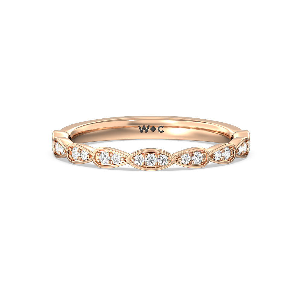 Something Blue Forget-Me-Not Hidden Halo Diamond Wedding Band with 18KT Rose Gold Cut Diamond in 14KT Rose Gold view 1
