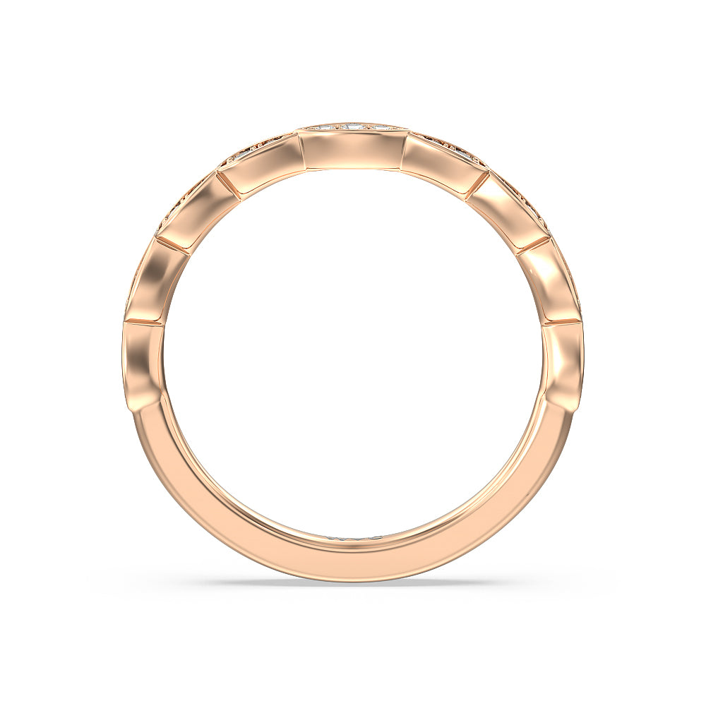 Something Blue Forget-Me-Not Hidden Halo Diamond Wedding Band with 18KT Rose Gold Cut Diamond in 14KT Rose Gold view 2
