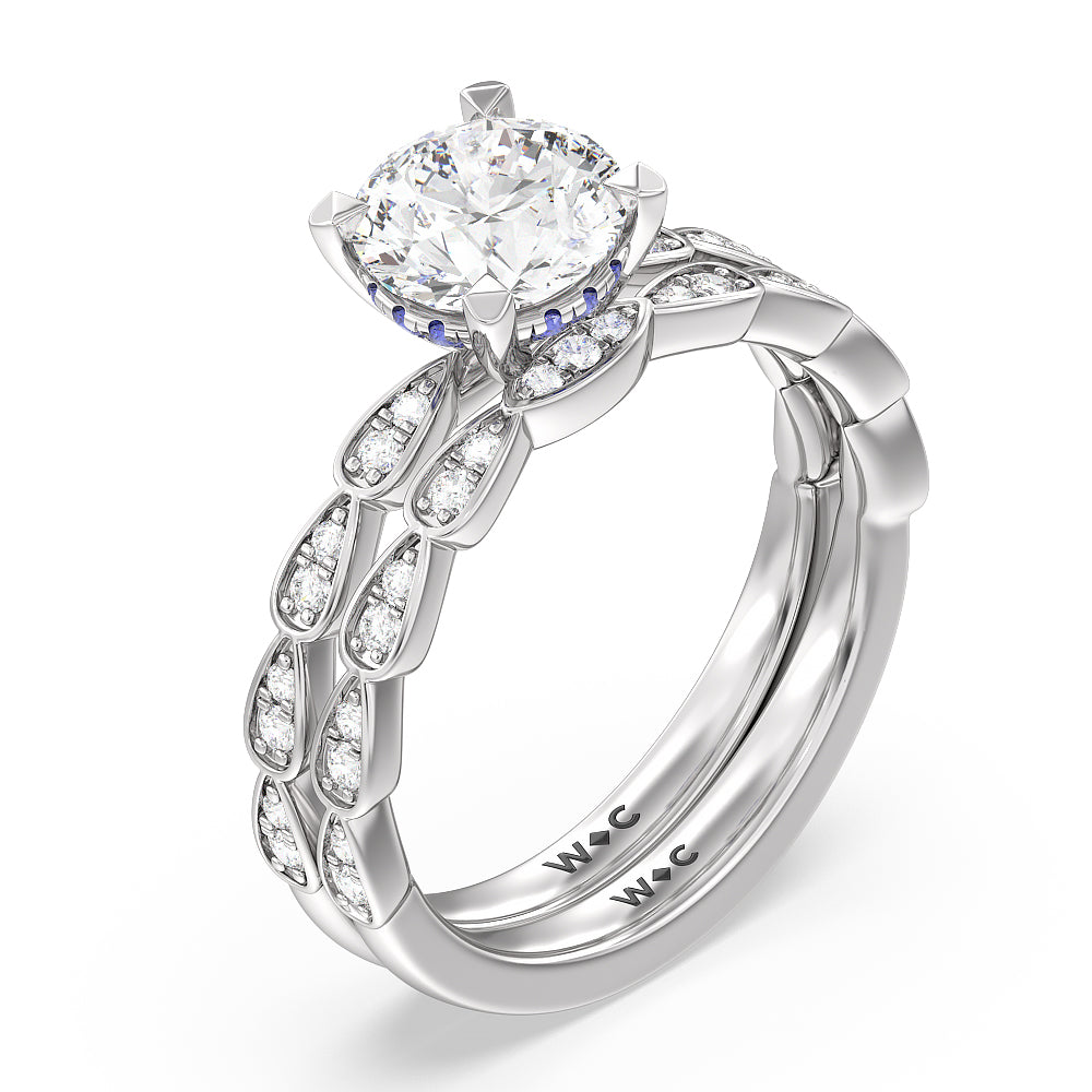 Something Blue Forget-Me-Not Hidden Halo Diamond Wedding Band with Platinum Cut Diamond in 14KT Platinum view 3
