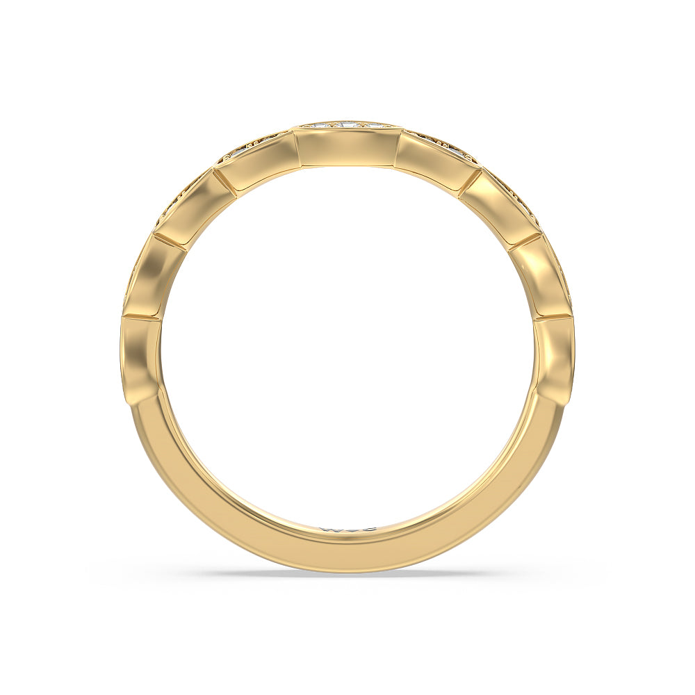 Something Blue Forget-Me-Not Hidden Halo Diamond Wedding Band with 18KT Yellow Gold Cut Diamond in 14KT Yellow Gold view 2
