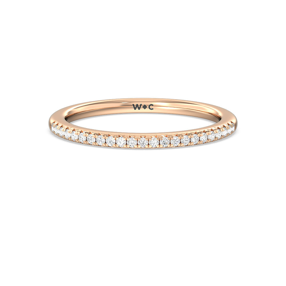 Double Claw Hidden Accent Diamond Wedding Band with 18KT Rose Gold Cut Diamond in 14KT Rose Gold view 1
