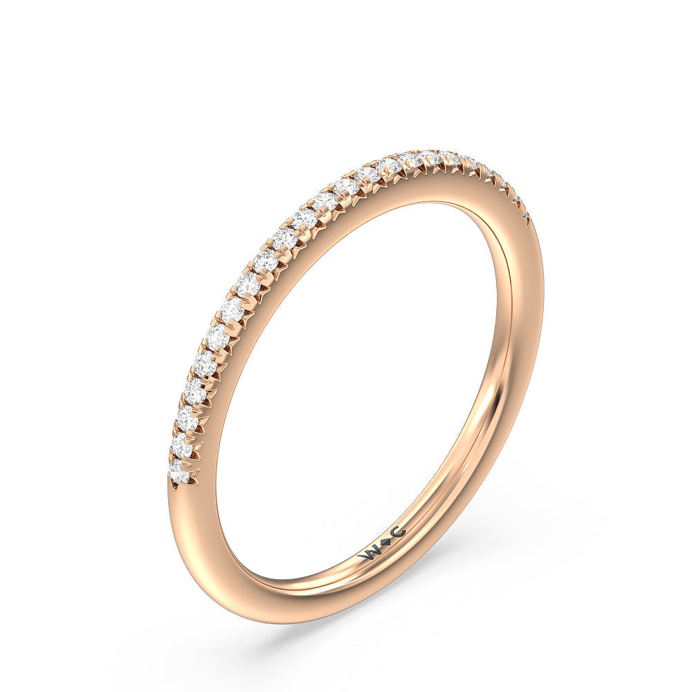 Double Claw Hidden Accent Diamond Wedding Band with 18KT Rose Gold Cut Diamond in 14KT Rose Gold view 4
