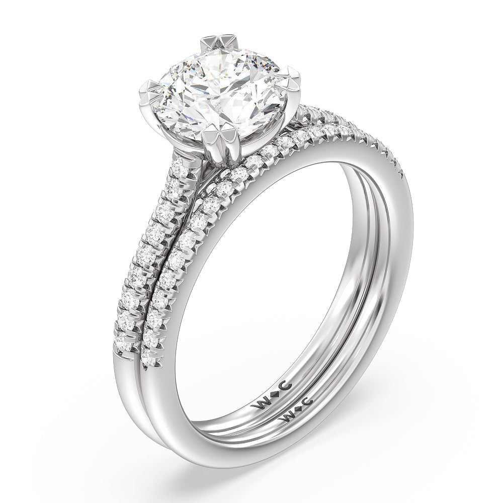 Double Claw Hidden Accent Diamond Wedding Band with Platinum Cut Diamond in 14KT Platinum view 3
