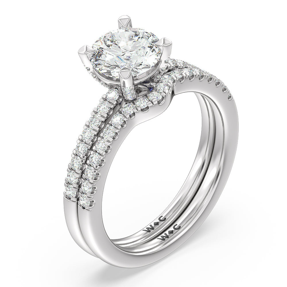 Something Blue Veronica Spire Under Halo Diamond Wedding Band with Platinum Cut Diamond in 14KT Platinum view 3
