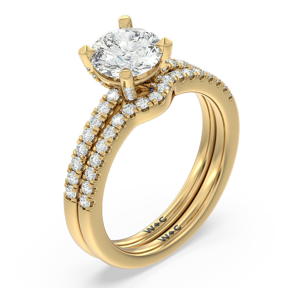 Something Blue Veronica Spire Under Halo Diamond Wedding Band with 18KT Yellow Gold Cut Diamond in 14KT Yellow Gold view 3
