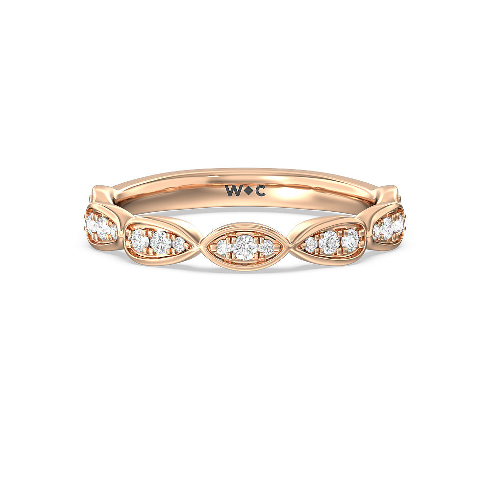 Something Blue Gerbera Under Halo Diamond Wedding Band with 18KT Rose Gold Cut Diamond in 14KT Rose Gold view 1

