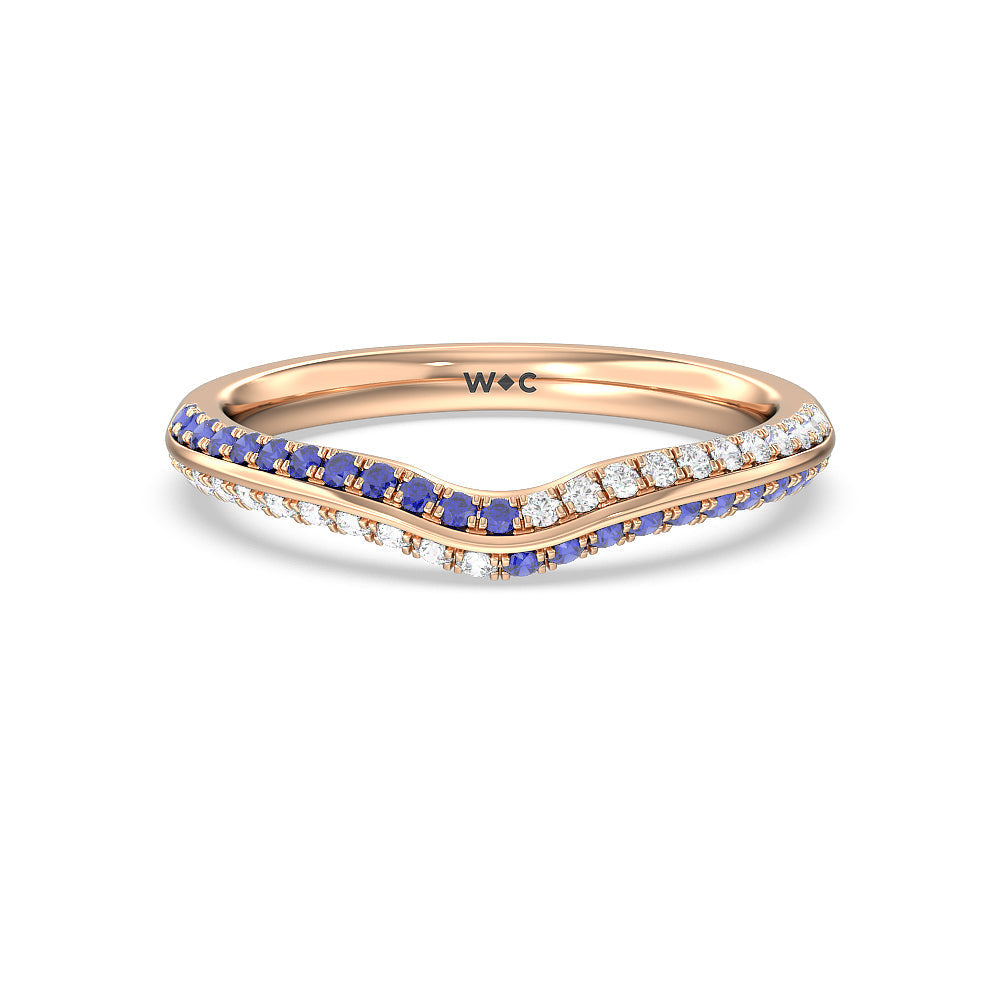 Something Blue Muscari Bloom Knife Edge Diamond Wedding Band with 18KT Rose Gold Cut Diamond in 14KT Rose Gold view 1
