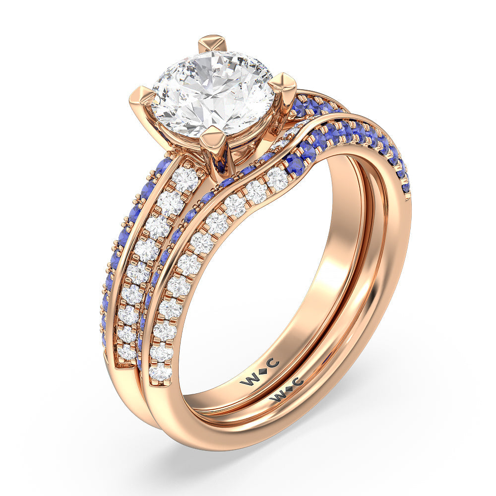 Something Blue Muscari Bloom Knife Edge Diamond Wedding Band with 18KT Rose Gold Cut Diamond in 14KT Rose Gold view 3
