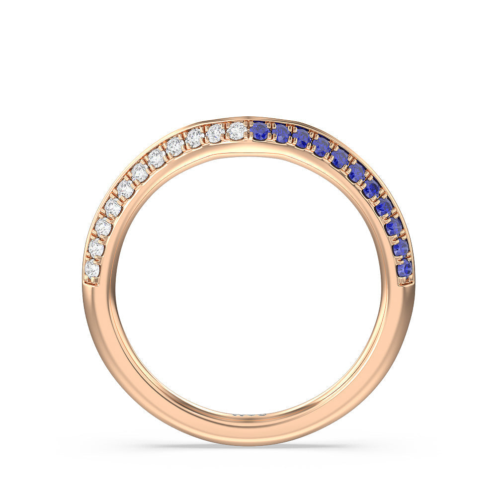 Something Blue Muscari Bloom Knife Edge Diamond Wedding Band with 18KT Rose Gold Cut Diamond in 14KT Rose Gold view 2
