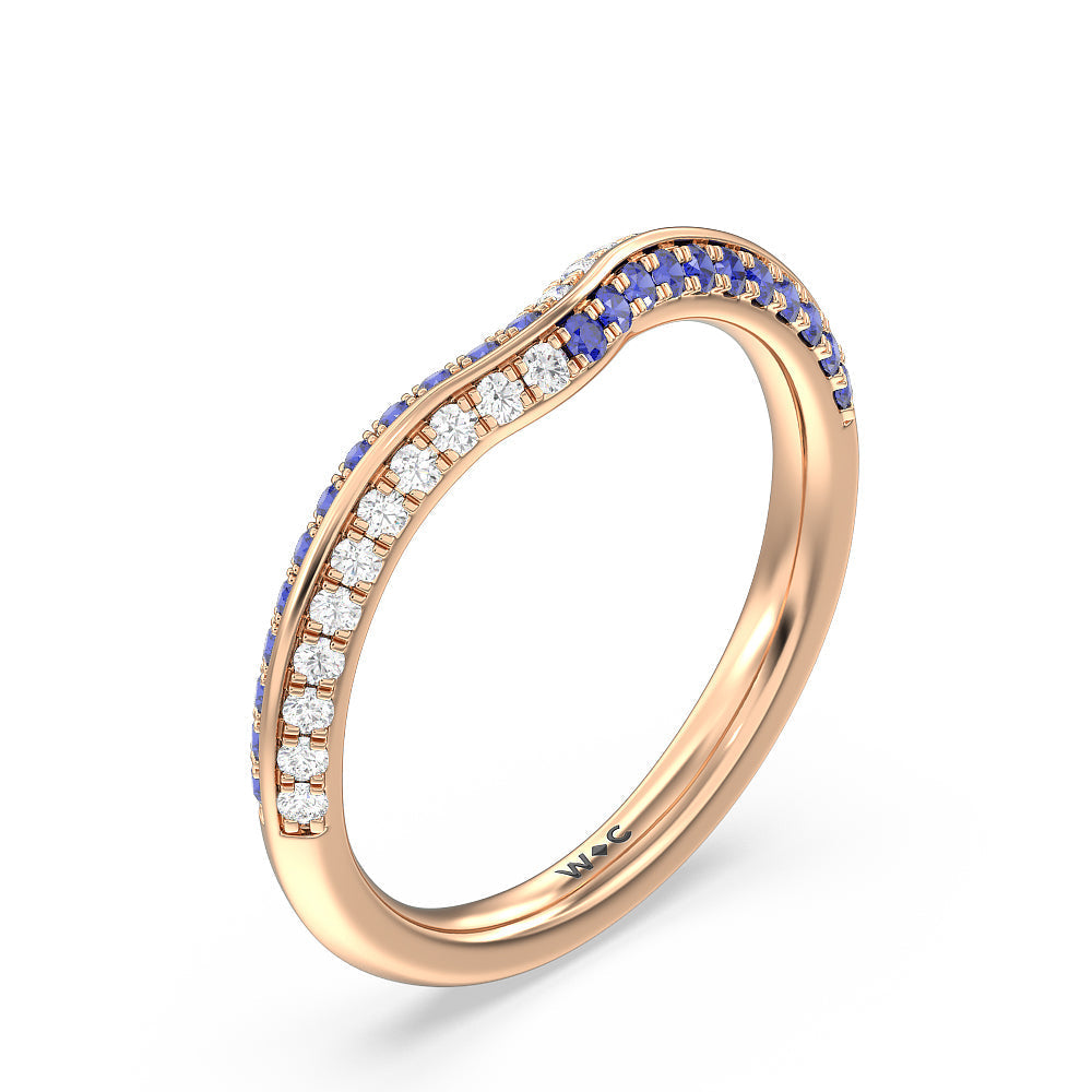 Something Blue Muscari Bloom Knife Edge Diamond Wedding Band with 18KT Rose Gold Cut Diamond in 14KT Rose Gold view 4
