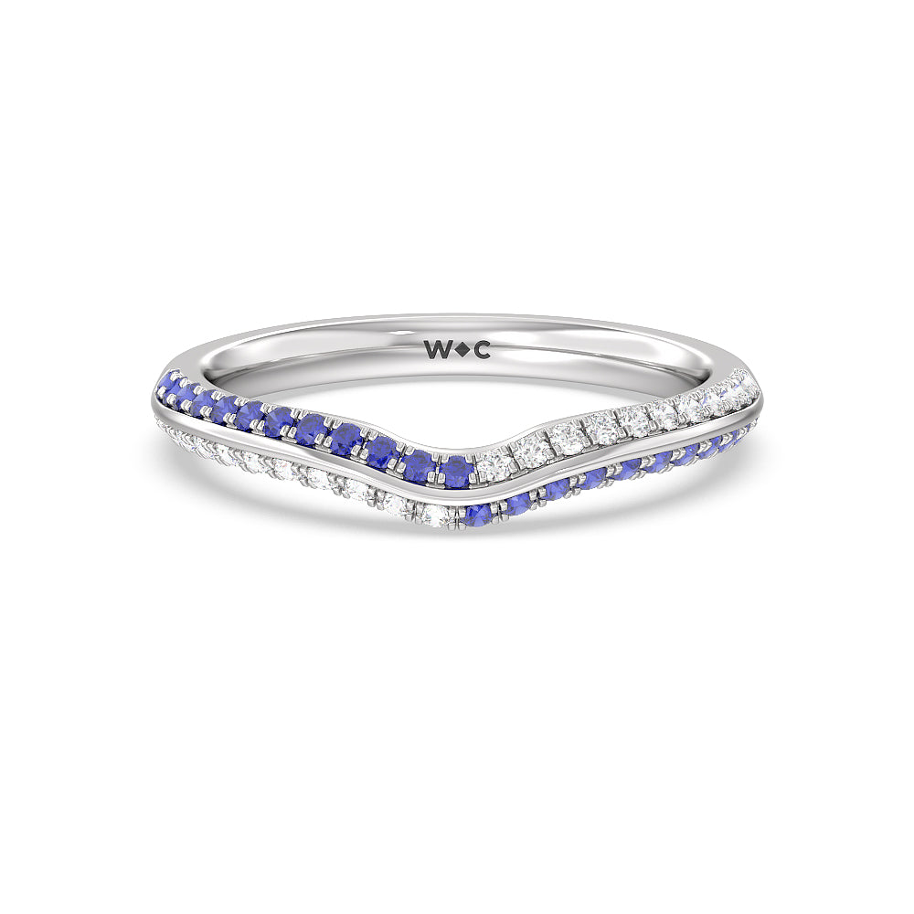 Something Blue Muscari Bloom Knife Edge Diamond Wedding Band with Platinum Cut Diamond in 14KT Platinum view 1
