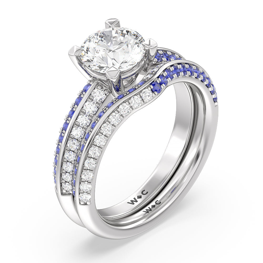Something Blue Muscari Bloom Knife Edge Diamond Wedding Band with Platinum Cut Diamond in 14KT Platinum view 3
