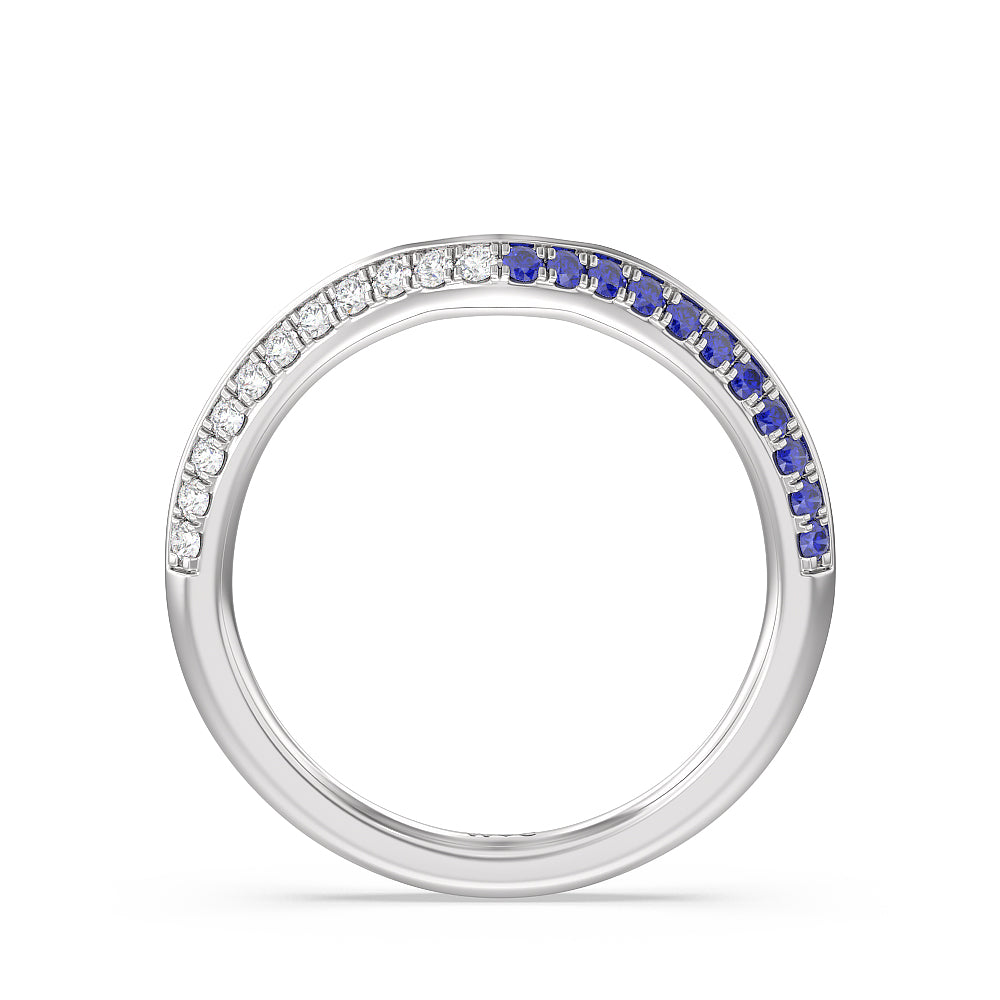 Something Blue Muscari Bloom Knife Edge Diamond Wedding Band with Platinum Cut Diamond in 14KT Platinum view 2
