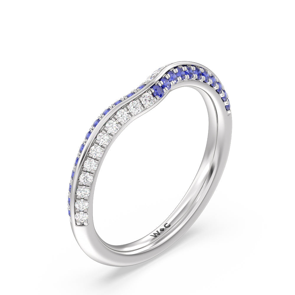 Something Blue Muscari Bloom Knife Edge Diamond Wedding Band with Platinum Cut Diamond in 14KT Platinum view 4
