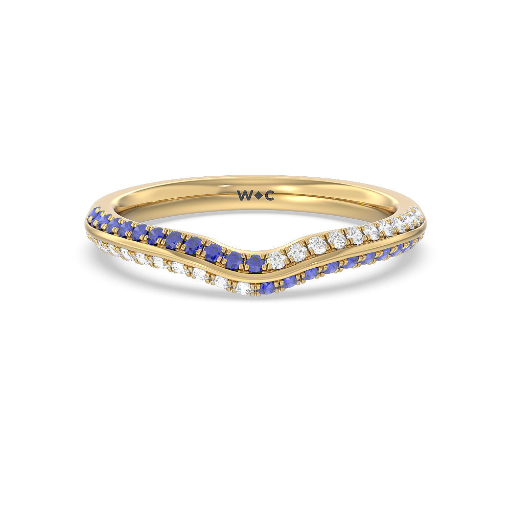 Something Blue Muscari Bloom Knife Edge Diamond Wedding Band with 18KT Yellow Gold Cut Diamond in 14KT Yellow Gold view 1
