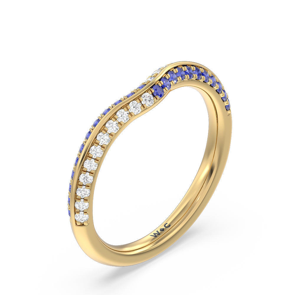 Something Blue Muscari Bloom Knife Edge Diamond Wedding Band with 18KT Yellow Gold Cut Diamond in 14KT Yellow Gold view 4
